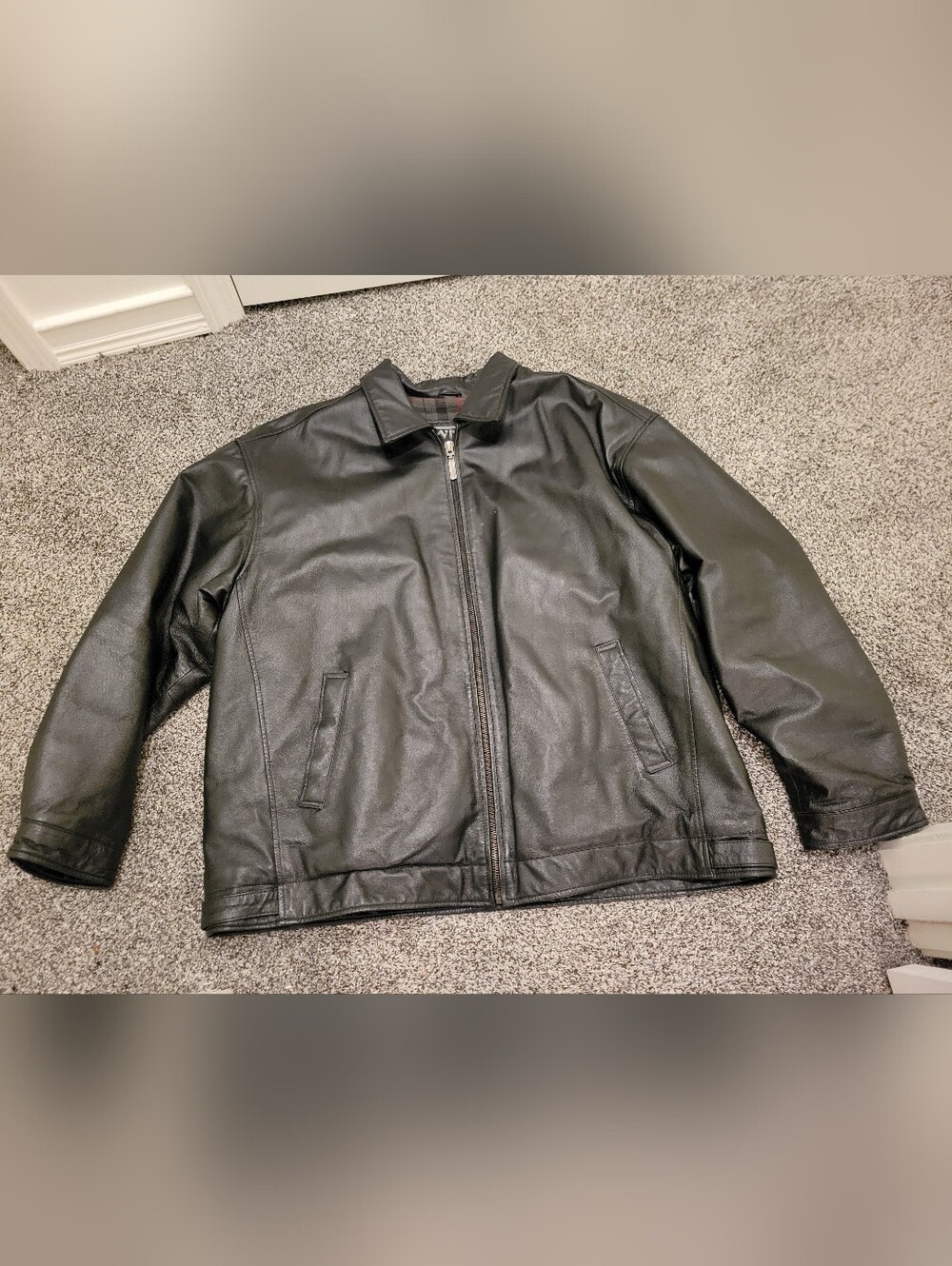 Men's 5x Black Leather Winco Usa Zip-Front Jacket With Plaid Lining